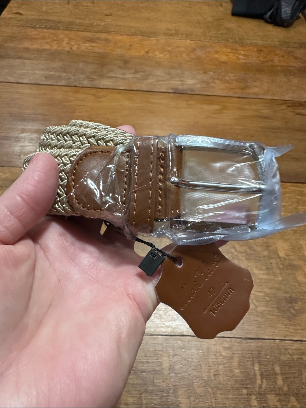Braided Tan Elastic‎ Men's Belt with Brown Leather Trim NWT